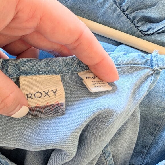 Roxy Y2K Chambray Ruffle Tiered Off the Shoulder Summer Maxi Dress XS - Picture 9 of 9